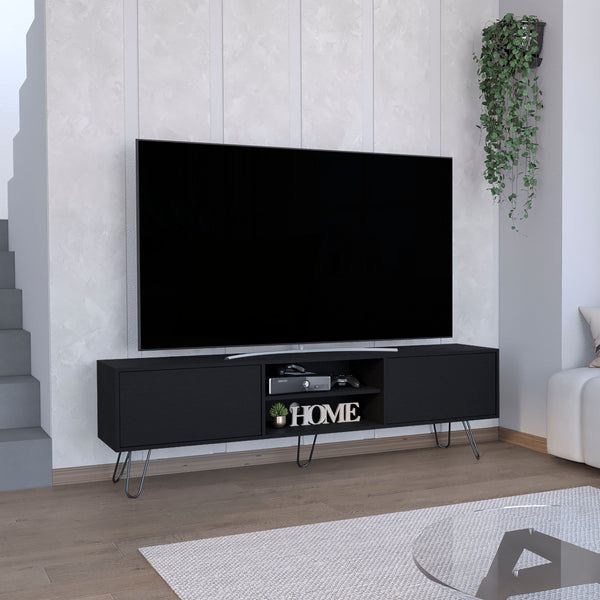 English Elm Waco TV Rack with Hairpin Legs and Cable Management, Spacious Top for 55" TVs, Two Drawers Black 75.1 L x 18.8 W x 4.7 H B097P167461