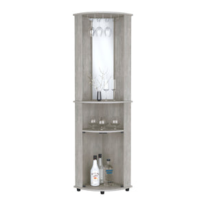 English Elm Nashville Corner Bar Cabinet with Wine Glass Rack, Mirrored Back, Three-Tier Shelves & Pine Craftsmanship Gray 42.1 L x 24.8 W x 5.5 H B097P167443
