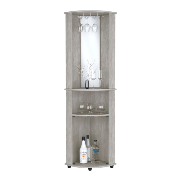 English Elm Nashville Corner Bar Cabinet with Wine Glass Rack, Mirrored Back, Three-Tier Shelves & Pine Craftsmanship Gray 42.1 L x 24.8 W x 5.5 H B097P167443
