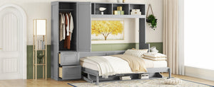 English Elm Queen Murphy Wall Bed with Integrated Wardrobe and Drawers for Studio or Guest Room Gray LP000793AAE-1