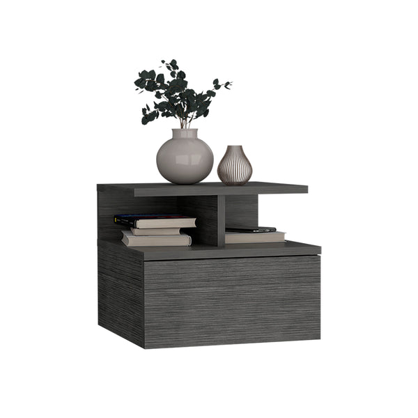English Elm Floating Nightstand Wall-Mounted Bedside Shelf with Drawer and Spacious Top Surface for Small Rooms Oak 18.1 L x 17.3 W x 3.9 H B097P167442