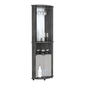 English Elm Nashville Corner Bar Cabinet with Wine Glass Rack, Mirrored Back, Three-Tier Shelves & Pine Craftsmanship Oak 42.1 L x 24.8 W x 5.5 H B097P167444