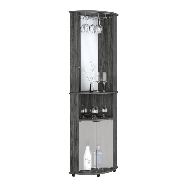 English Elm Nashville Corner Bar Cabinet with Wine Glass Rack, Mirrored Back, Three-Tier Shelves & Pine Craftsmanship Oak 42.1 L x 24.8 W x 5.5 H B097P167444