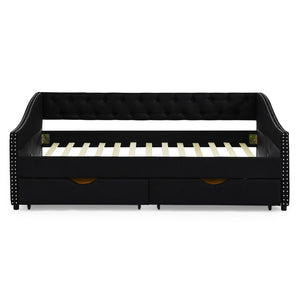 English Elm Full Size Daybed With Drawers - Elegant Upholstered Sofa Bed Featuring Tufted Back & Copper Accents W1413S00031