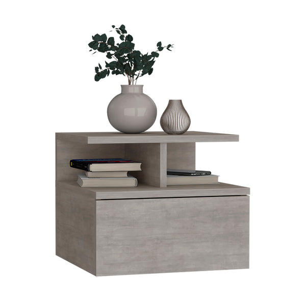English Elm Floating Nightstand Wall-Mounted Bedside Shelf with Drawer and Spacious Top Surface for Small Rooms Gray 18.1 L x 17.32 W x 3.9 H B097P167441