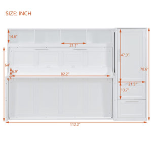 English Elm Queen Murphy Wall Bed with Integrated Wardrobe and Drawers for Studio or Guest Room White LP000793AAK-1