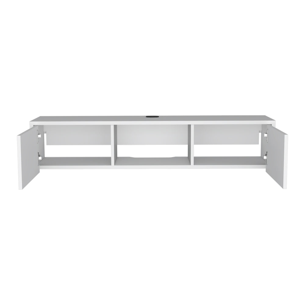 English Elm Adel Wall-Mounted TV Stand with 2 Doors and Cable Management, White Floating Media Console B097P167457