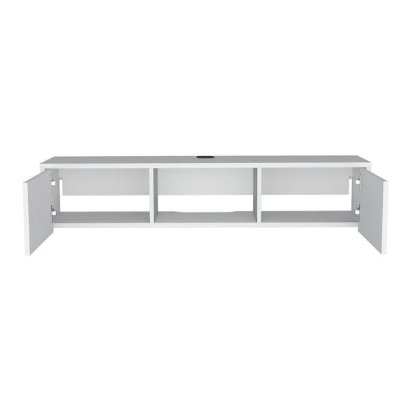 English Elm Adel Wall-Mounted TV Stand with 2 Doors and Cable Management, White Floating Media Console B097P167457