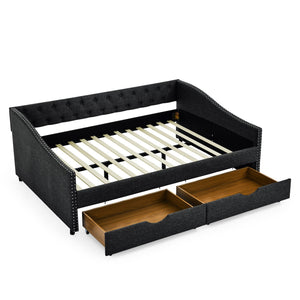 English Elm Full Size Daybed With Drawers - Elegant Tufted Sofa Bed, Copper Nail Trim & Space-Saving Design W1413S00032