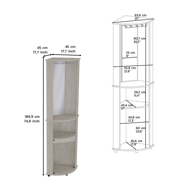 English Elm Nashville Corner Bar Cabinet with Wine Glass Rack, Mirrored Back, Three-Tier Shelves & Pine Craftsmanship Gray 42.1 L x 24.8 W x 5.5 H B097P167443