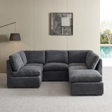 English Elm Convertible Modern Luxury Sectional Sofa Couch For Living Room Quality Corduroy Upholstery Modular Sofa Dark Grey