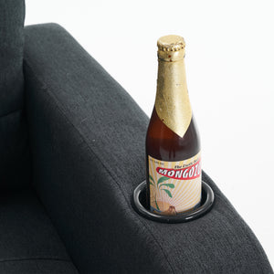 English Elm Dark Gray Tufted Upholstered Armchair with Storage Ottoman, Cup Holders, Side Pocket & Metal Frame W1901P149126