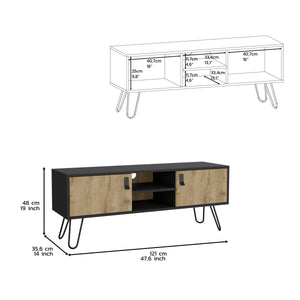 English Elm Toka Hairpin Legs TV Rack with Media Center, 2-Door Pine Storage, Cable Management, Retro Chic B097P167455