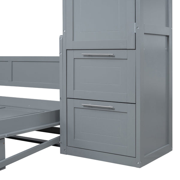 English Elm Queen Murphy Wall Bed with Integrated Wardrobe and Drawers for Studio or Guest Room Gray LP000793AAE-1
