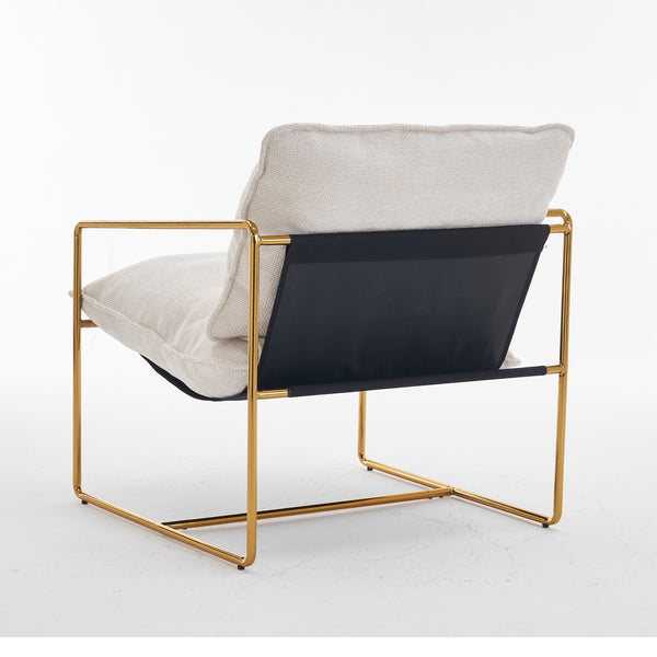 English Elm 2 Upholstered Hanging Armchair with Gold-Plated Frame, Crushed Foam Comfort, Sturdy 350 lb Support Beige W1901P147316