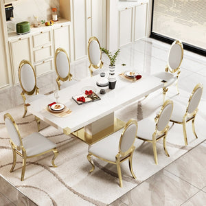 English Elm Mdf Contemporary Dining Table with Gold Stainless Steel Base Seats Six in Style W1311S00179