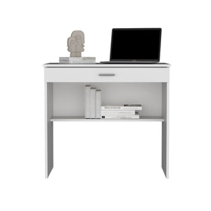 English Elm Montana Storage Desk with Spacious 31.5"W Work Surface, Drawer and Lower Shelf for Home Office White 35.4 L x 23.6 W x 3.1 H B097P167467