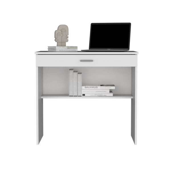 English Elm Montana Storage Desk with Spacious 31.5"W Work Surface, Drawer and Lower Shelf for Home Office White 35.4 L x 23.6 W x 3.1 H B097P167467