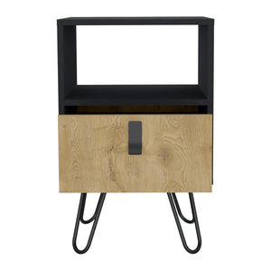 English Elm Nightstand with Hairpin Legs and Drawer, 24"H Black Macadamia, Compact Modern Storage Solution B097P167470