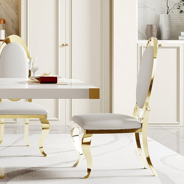 English Elm Mdf Contemporary Dining Table with Gold Stainless Steel Base Seats Six in Style W1311S00179