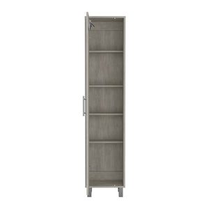 English Elm 70.8H" Tall Narrow Storage Cabinet with 5 Shelves, 3 Broom Hangers, Metal Legs for Entryway Gray 69.6 L x 20 W x 3.5 H B097P167439