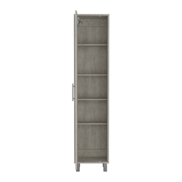 English Elm 70.8H" Tall Narrow Storage Cabinet with 5 Shelves, 3 Broom Hangers, Metal Legs for Entryway Gray 69.6 L x 20 W x 3.5 H B097P167439