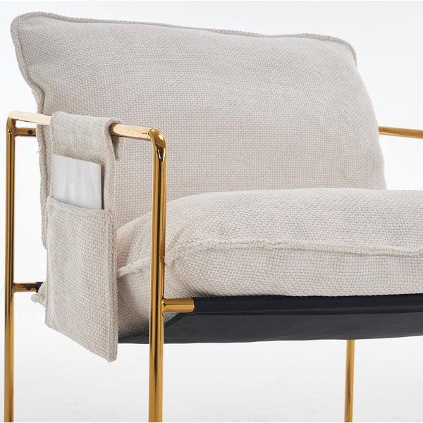 English Elm 2 Upholstered Hanging Armchair with Gold-Plated Frame, Crushed Foam Comfort, Sturdy 350 lb Support Beige W1901P147316