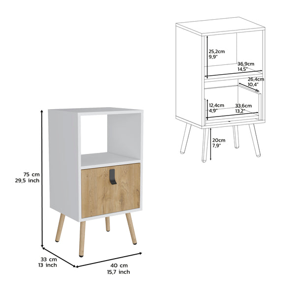 English Elm Tall Nightstand MWM9901 29"H White+Walnut – Modern Pine MDF Nightstand with Drawer, Open Shelf, Durable Finish B097P167469