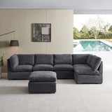 English Elm Convertible Modern Luxury Sectional Sofa Couch For Living Room Quality Corduroy Upholstery Modular Sofa Dark Grey