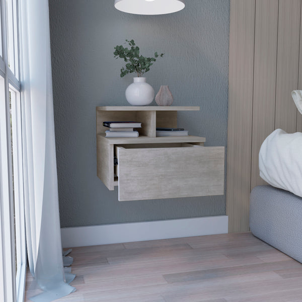 English Elm Floating Nightstand Wall-Mounted Bedside Shelf with Drawer and Spacious Top Surface for Small Rooms Gray 18.1 L x 17.32 W x 3.9 H B097P167441