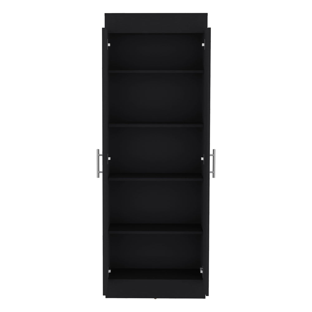 English Elm Pantry Teller 67" H Pine Cabinet with Five Shelves and Two Doors for Stylish, Durable Storage Black 73.2 L x 16.5 W x 5.5 H B097P167450