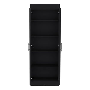 English Elm Pantry Teller 67" H Pine Cabinet with Five Shelves and Two Doors for Stylish, Durable Storage Black 73.2 L x 16.5 W x 5.5 H B097P167450