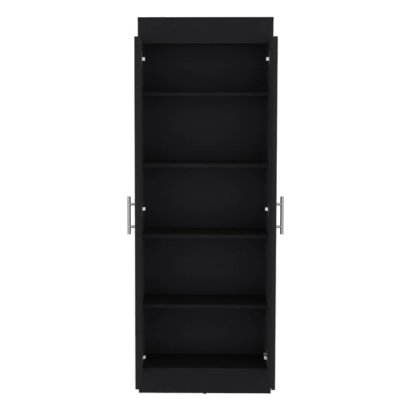 English Elm Pantry Teller 67" H Pine Cabinet with Five Shelves and Two Doors for Stylish, Durable Storage Black 73.2 L x 16.5 W x 5.5 H B097P167450