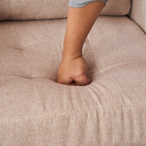 English Elm Beige Tufted Upholstered Armchair with Storage Ottoman, Cup Holders & Side Pocket for Living Space W1901P149127