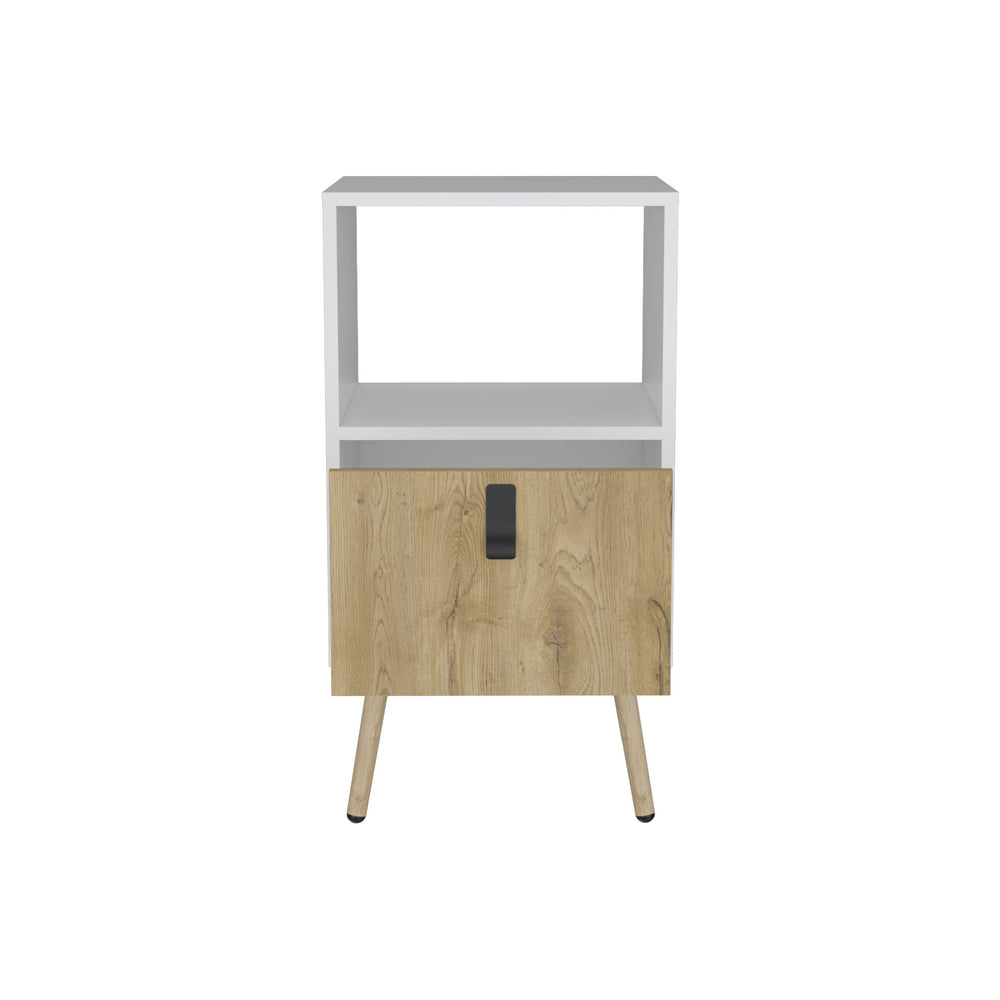 English Elm Tall Nightstand MWM9901 29"H White+Walnut – Modern Pine MDF Nightstand with Drawer, Open Shelf, Durable Finish B097P167469