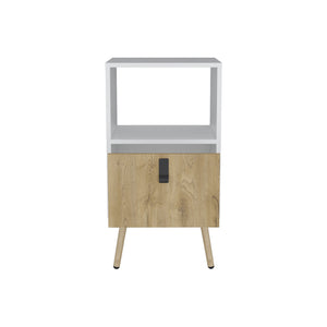 English Elm Tall Nightstand MWM9901 29"H White+Walnut – Modern Pine MDF Nightstand with Drawer, Open Shelf, Durable Finish B097P167469