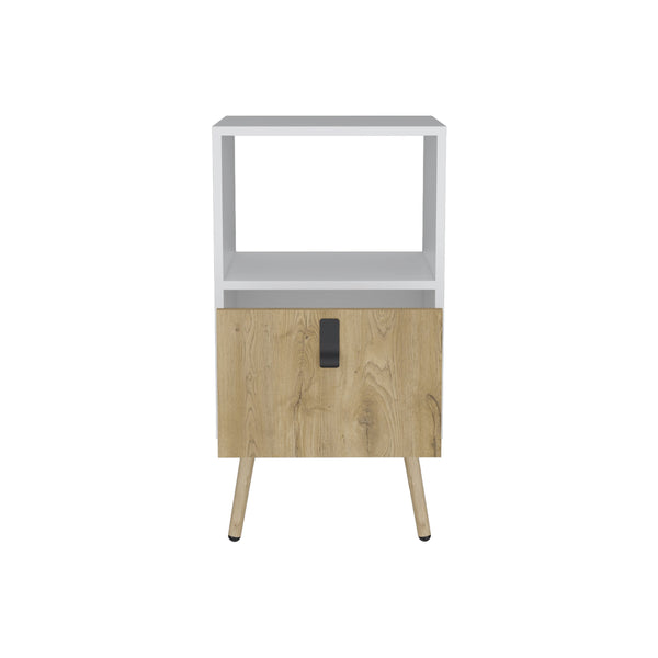 English Elm Tall Nightstand MWM9901 29"H White+Walnut – Modern Pine MDF Nightstand with Drawer, Open Shelf, Durable Finish B097P167469