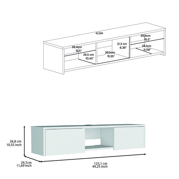 English Elm Adel Wall-Mounted TV Stand with 2 Doors and Cable Management, White Floating Media Console B097P167457