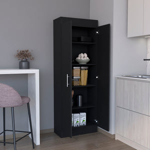 English Elm Pantry Teller 67" H Pine Cabinet with Five Shelves and Two Doors for Stylish, Durable Storage Black 73.2 L x 16.5 W x 5.5 H B097P167450