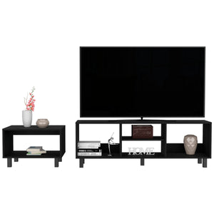 English Elm Carter Streamlined 2-Piece Living Room Set with TV Stand & Coffee Table, Black Pine, Steel Legs B097P167460