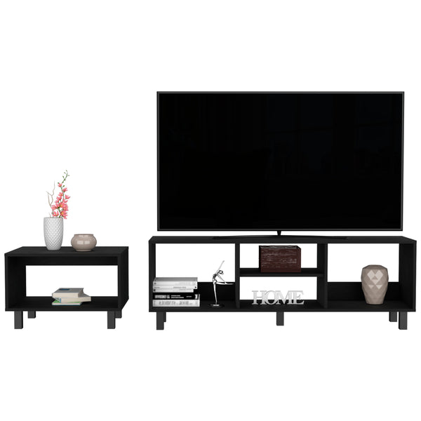 English Elm Carter Streamlined 2-Piece Living Room Set with TV Stand & Coffee Table, Black Pine, Steel Legs B097P167460