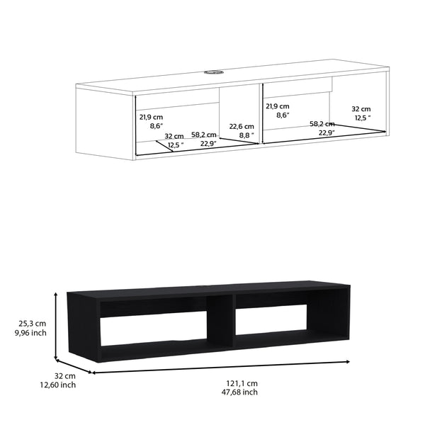 English Elm Klein Floating TV Stand Wall Mount, Space-Saving Pine Shelf Unit 47.6"W Top Surface, Black B097P167463