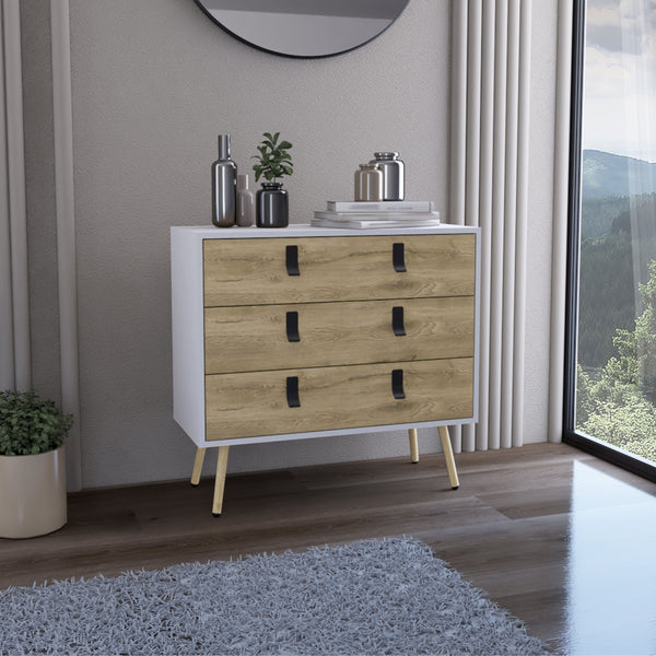 English Elm Dresser Slim 42" 5-Drawer Narrow Chest with Smooth Pull-Out Drawers for Compact Bedroom Storage White+Walnut 36.2 L x 23.2 W x 5.9 H B097P167456