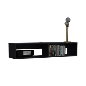 English Elm Klein Floating TV Stand Wall Mount, Space-Saving Pine Shelf Unit 47.6"W Top Surface, Black B097P167463