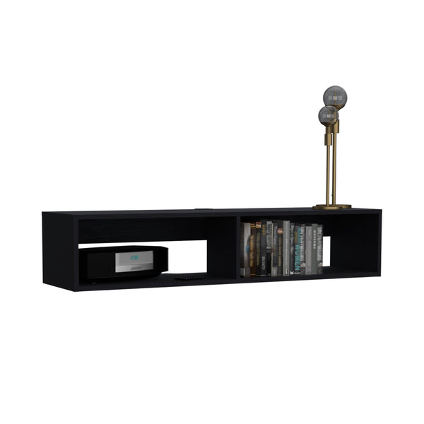 English Elm Klein Floating TV Stand Wall Mount, Space-Saving Pine Shelf Unit 47.6"W Top Surface, Black B097P167463