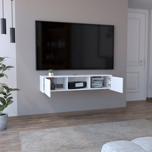 English Elm Adel Wall-Mounted TV Stand with 2 Doors and Cable Management, White Floating Media Console B097P167457