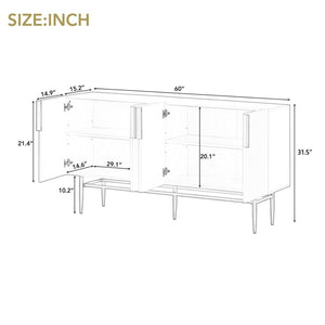 English Elm Trexm Four Door Buffet Cabinet with Gold Legs and Wavy Relief Panels for Dining Room WF304382AAB