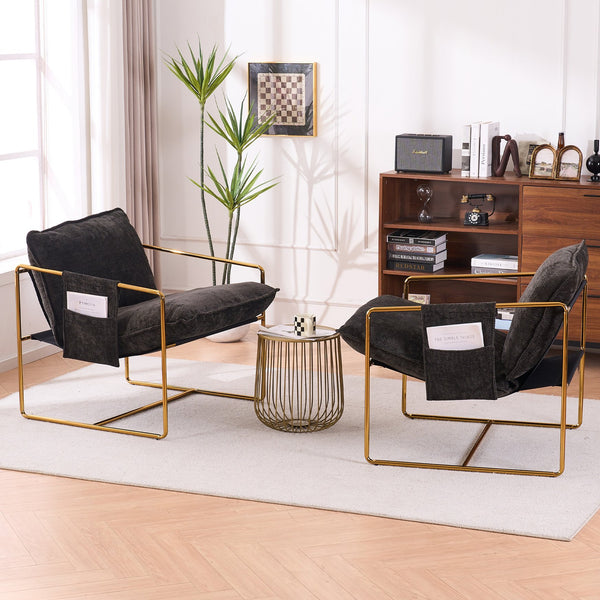 English Elm 2 Upholstered Hanging Armchair with Gold-Plated Frame, Crushed Foam Comfort, Sturdy 350 lb Support Dark Gray W1901P147317