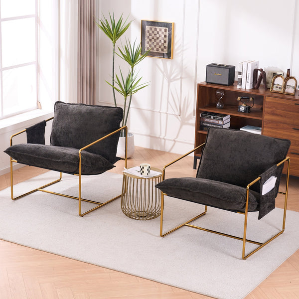 English Elm 2 Upholstered Hanging Armchair with Gold-Plated Frame, Crushed Foam Comfort, Sturdy 350 lb Support Dark Gray W1901P147317