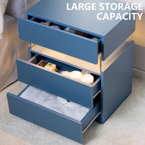 English Elm LED Nightstands Modern White 3-Drawer Bedside Table with LED Accent Lights Sturdy MDF Wood Design W2178P167863